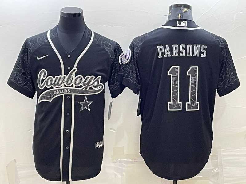 Men%27s Dallas Cowboys #11 Micah Parsons Black Reflective With Patch Cool Base Stitched Baseball Jersey